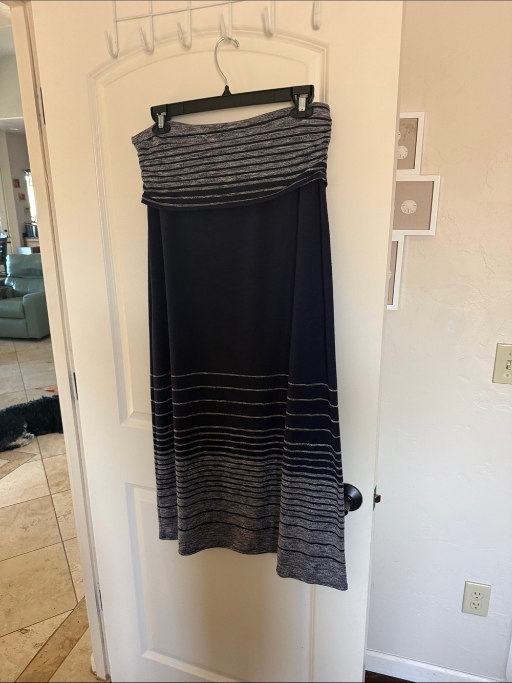 Striped Knit Maxi Skirt in Black and Gray